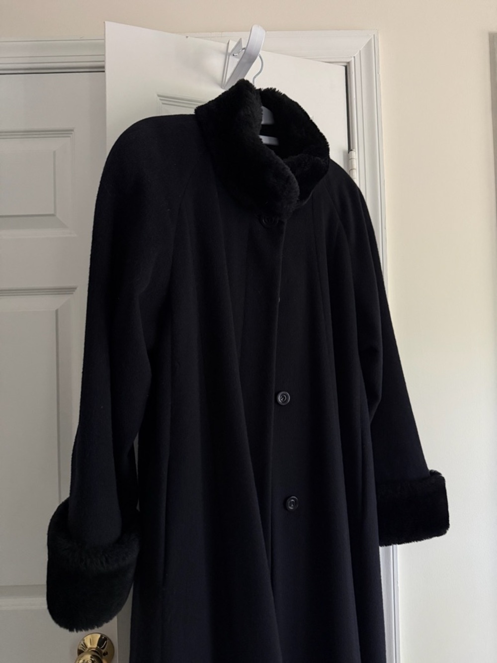 Vintage Black Wool Coat Fur Trim Long Maxi Coat Steve by Searle Size 6 - Picture 5 of 8